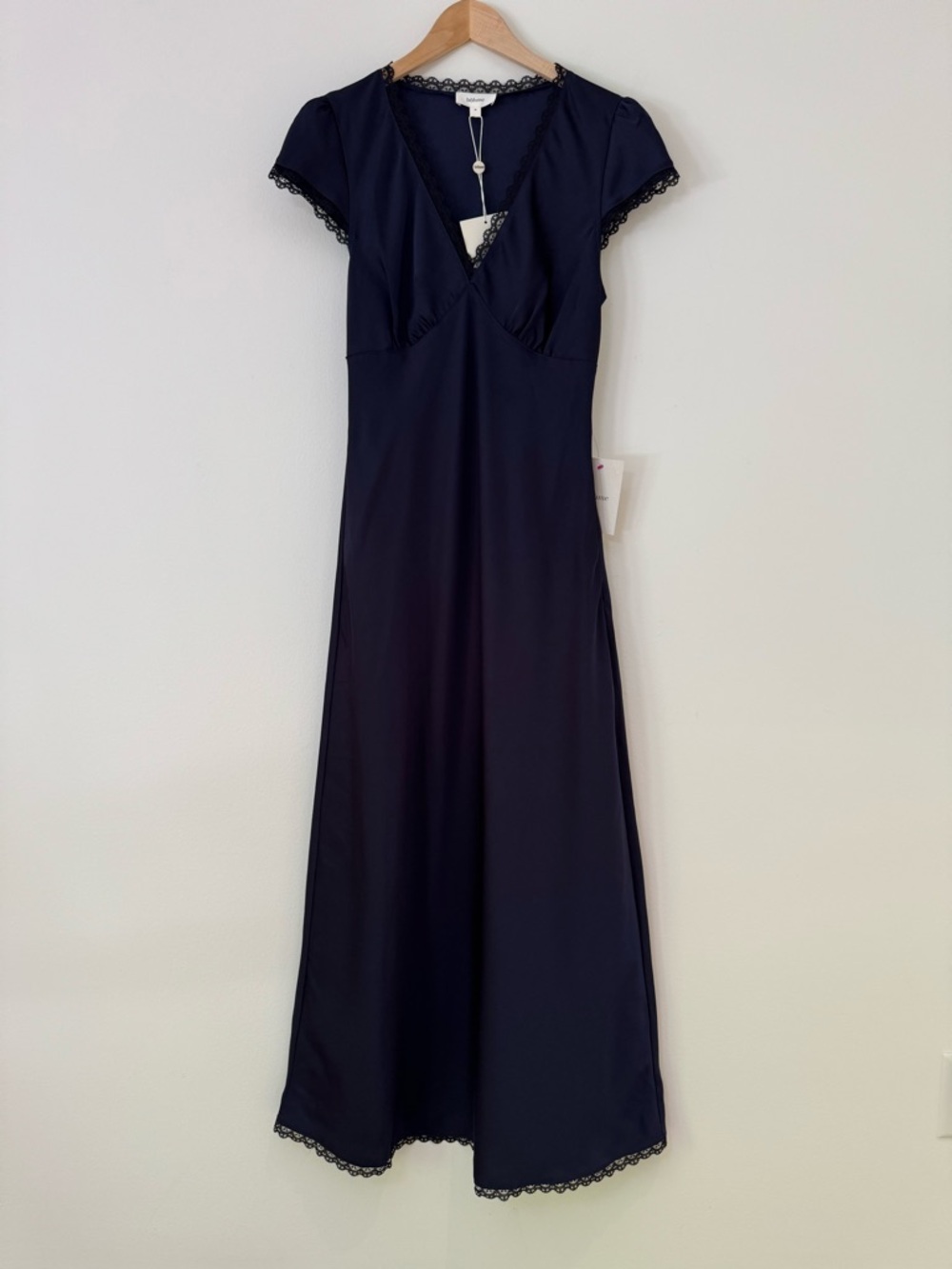 NWT bohme Wrenna Satin Maxi Dress Navy Lace-Trim Maxi Dress, Size M - Picture 8 of 15